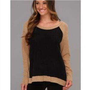 Free People Womens Tabard Sweater Size S Black Tan Two Tone Color Block